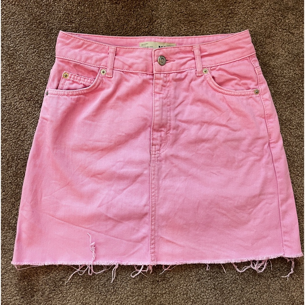 Top shop Moto pink jean mini skirt!